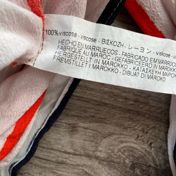 ZARA orange- red, white, cream & black striped wrap and tie cropped blouse - Picture 10 of 11